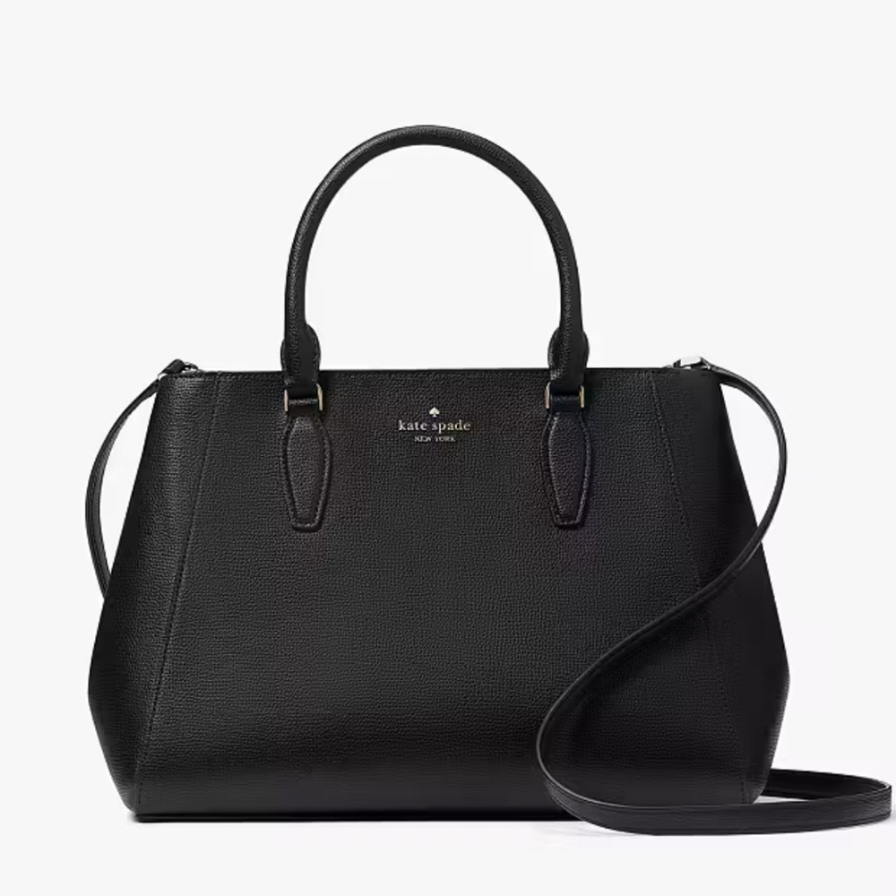 NEW black leather Kate Spade satchel two way bag - $399 retail